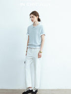 chicjuly Openwork Yarn Curved Silhouette Women's High Waist Straight Leg Chinos