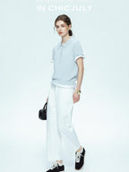 chicjuly Openwork Yarn Curved Silhouette Women's High Waist Straight Leg Chinos