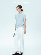 chicjuly Openwork Yarn Curved Silhouette Women's High Waist Straight Leg Chinos