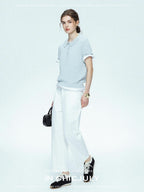 chicjuly Openwork Yarn Curved Silhouette Women's High Waist Straight Leg Chinos