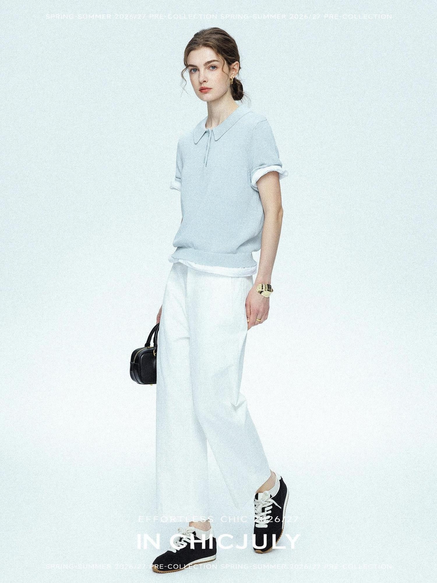 chicjuly Openwork Yarn Curved Silhouette Women's High Waist Straight Leg Chinos