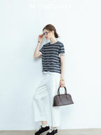 chicjuly Openwork Yarn Curved Silhouette Women's High Waist Straight Leg Chinos