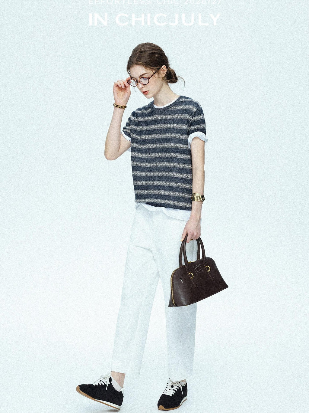 chicjuly Openwork Yarn Curved Silhouette Women's High Waist Straight Leg Chinos