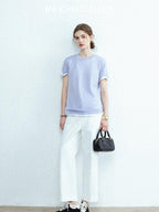 chicjuly Openwork Yarn Curved Silhouette Women's High Waist Straight Leg Chinos