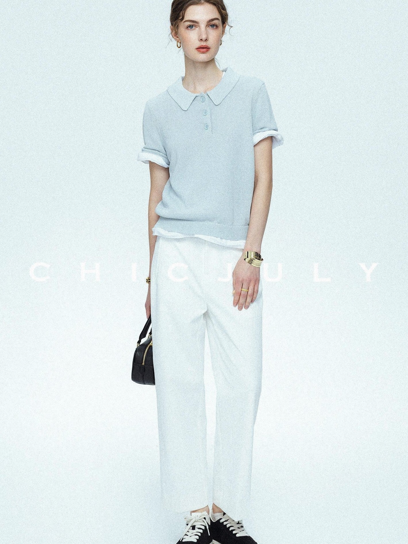 chicjuly Openwork Yarn Curved Silhouette Women's High Waist Straight Leg Chinos