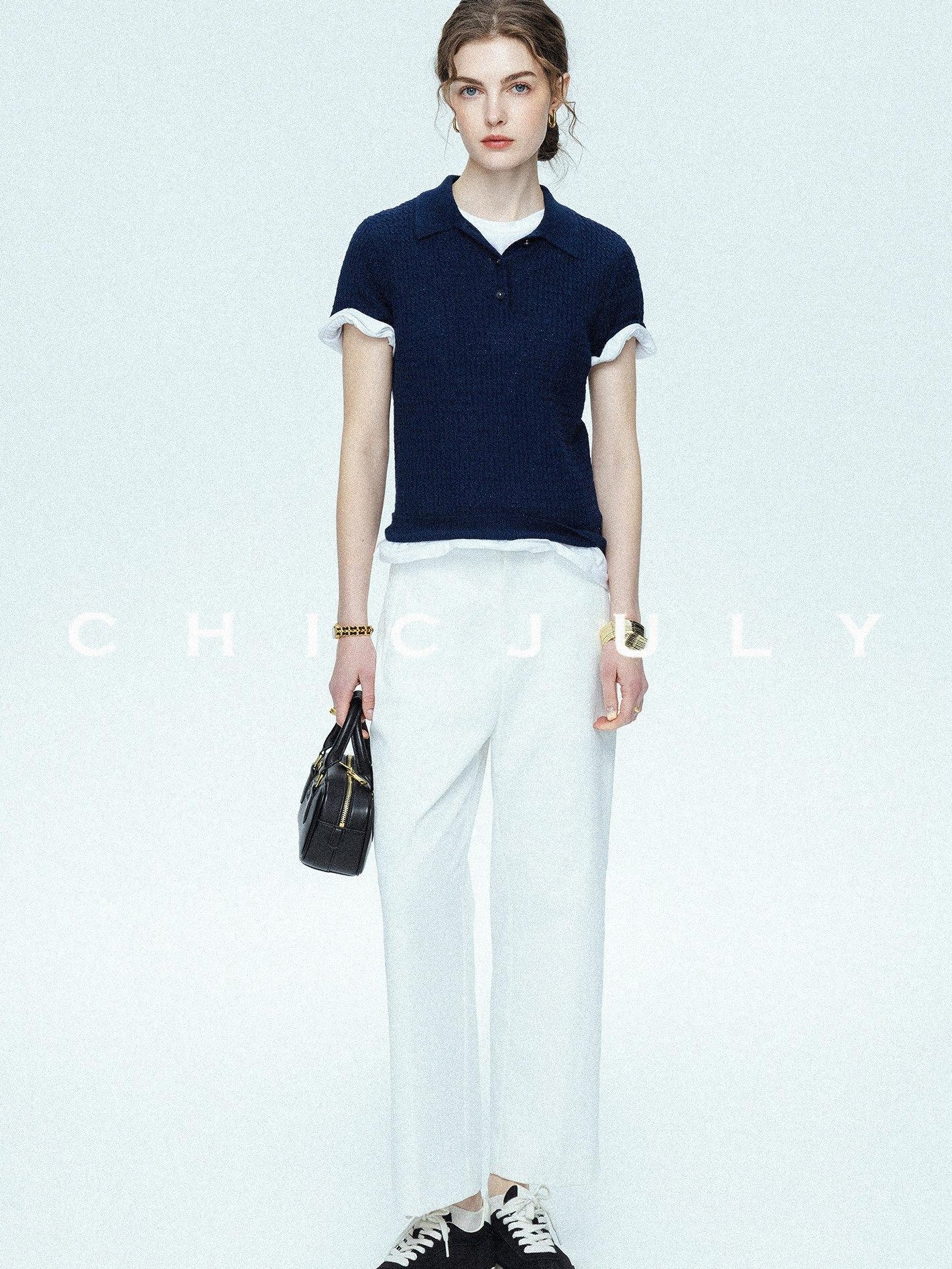 chicjuly Openwork Yarn Curved Silhouette Women's High Waist Straight Leg Chinos