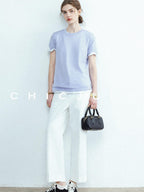 chicjuly Openwork Yarn Curved Silhouette Women's High Waist Straight Leg Chinos