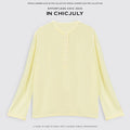 chicjuly Pale Lemon Buttoned Henley Relaxed Women's Linen Uv Long Sleeve T-shirts 930516603897