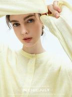 chicjuly Pale Lemon Buttoned Henley Relaxed Women's Linen Uv Long Sleeve T-shirts