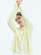 chicjuly Pale Lemon Buttoned Henley Relaxed Women's Linen Uv Long Sleeve T-shirts