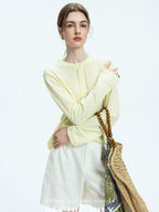 chicjuly Pale Lemon Buttoned Henley Relaxed Women's Linen Uv Long Sleeve T-shirts