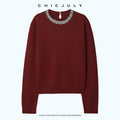 chicjuly Paris Night Crystal Embellished Women's 100 Percent Wool Long Sleeve T-shirts 1006944570480