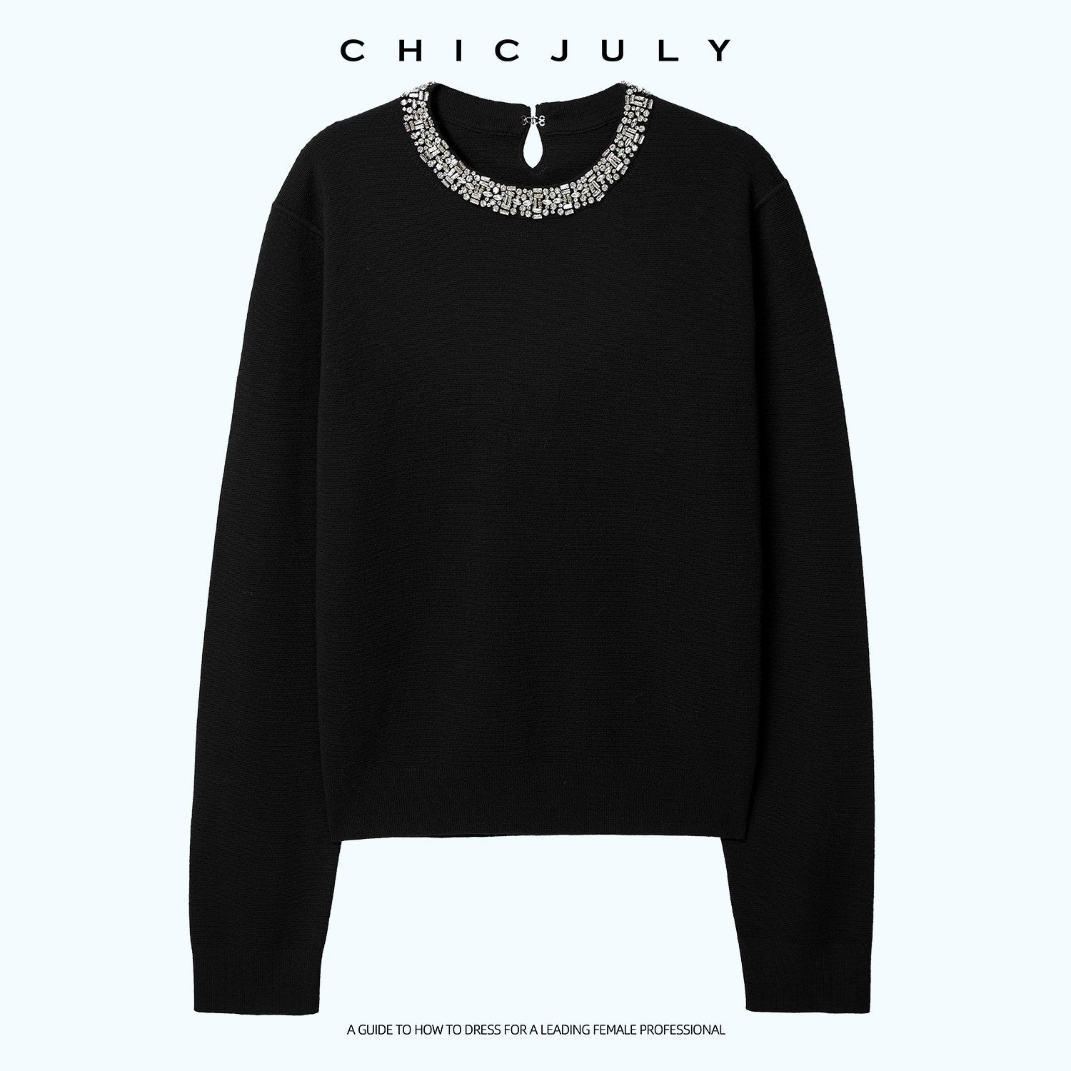 chicjuly Paris Night Crystal Embellished Women's 100 Percent Wool Long Sleeve T-shirts 1006944570480