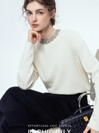 chicjuly Paris Night Crystal Embellished Women's 100 Percent Wool Long Sleeve T-shirts