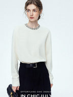 chicjuly Paris Night Crystal Embellished Women's 100 Percent Wool Long Sleeve T-shirts