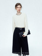 chicjuly Paris Night Crystal Embellished Women's 100 Percent Wool Long Sleeve T-shirts