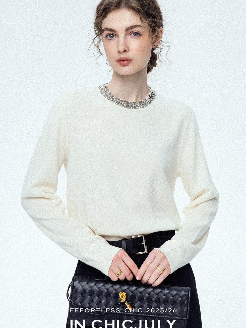 chicjuly Paris Night Crystal Embellished Women's 100 Percent Wool Long Sleeve T-shirts