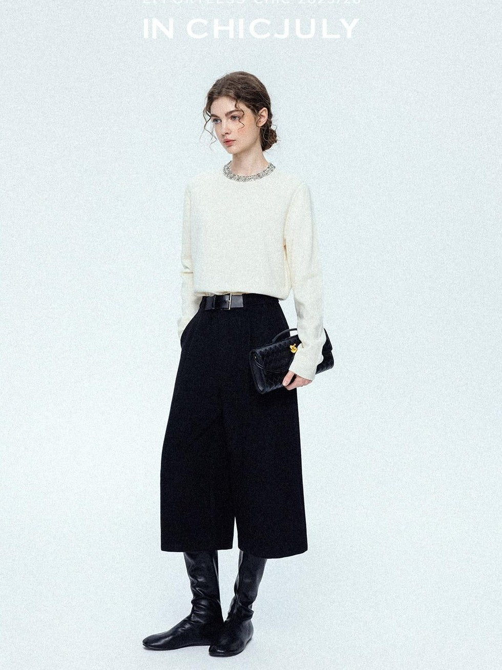 chicjuly Paris Night Crystal Embellished Women's 100 Percent Wool Long Sleeve T-shirts