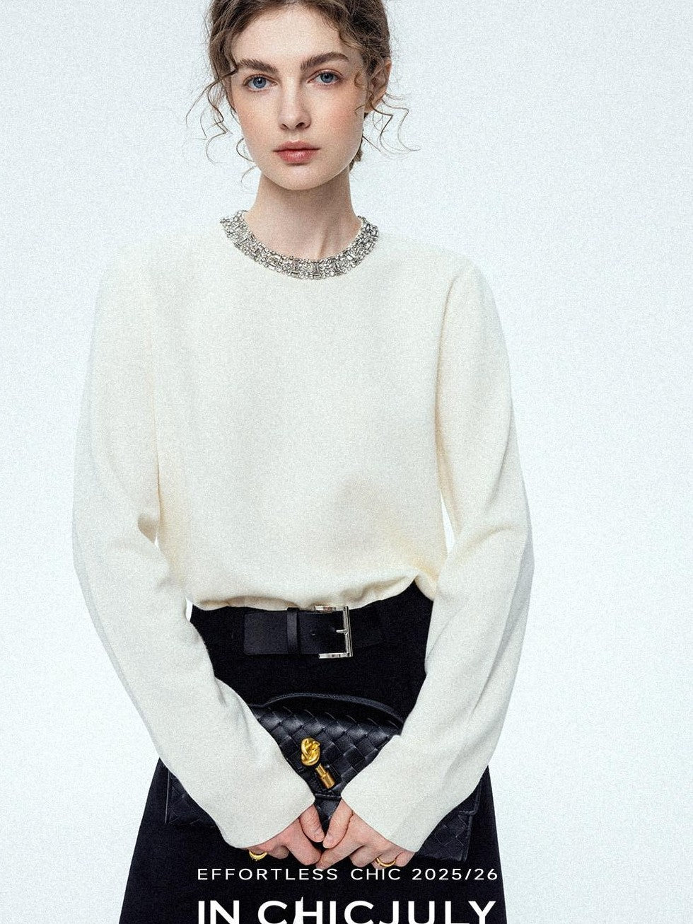 chicjuly Paris Night Crystal Embellished Women's 100 Percent Wool Long Sleeve T-shirts