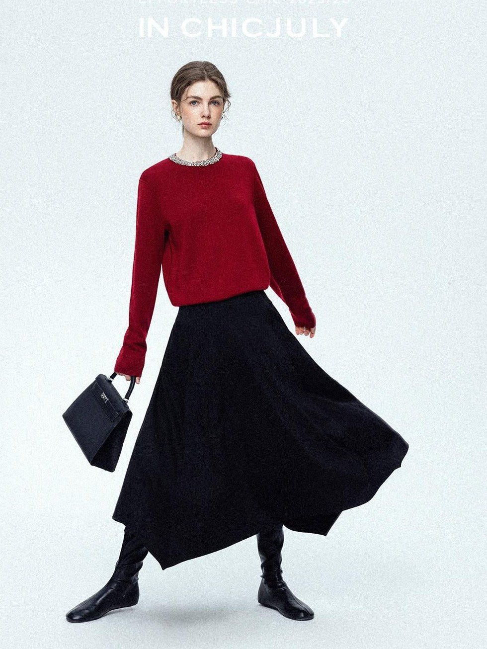 chicjuly Paris Night Crystal Embellished Women's 100 Percent Wool Long Sleeve T-shirts