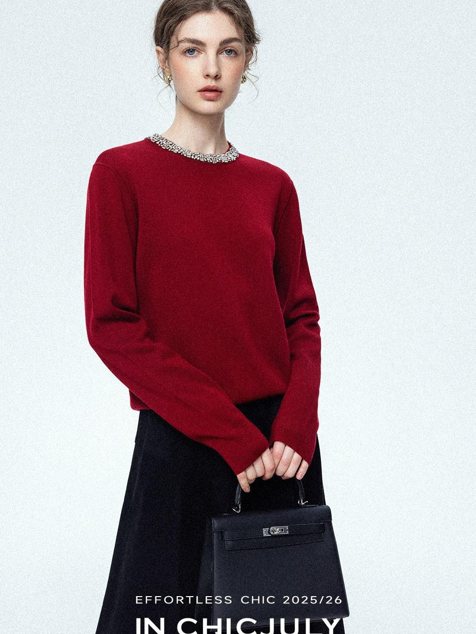 chicjuly Paris Night Crystal Embellished Women's 100 Percent Wool Long Sleeve T-shirts