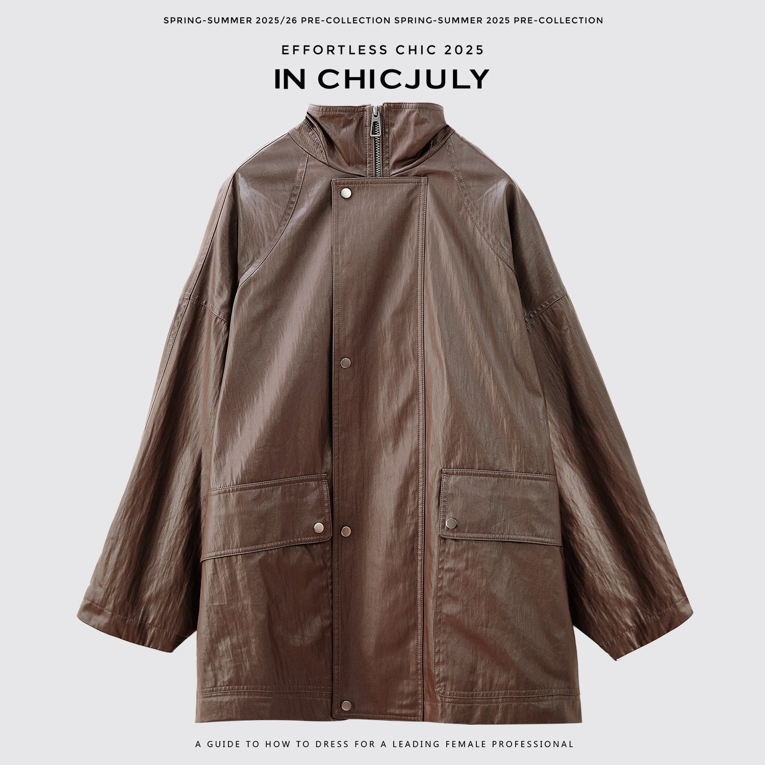 chicjuly Phantom Oil Wax Stand Collar Flap Pocket Zipper Women's Windbreakers 963111310943
