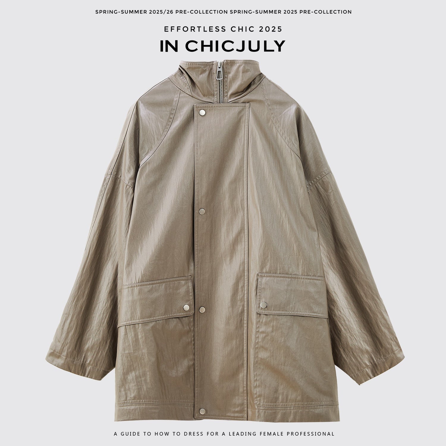 chicjuly Phantom Oil Wax Stand Collar Flap Pocket Zipper Women's Windbreakers 963111310943