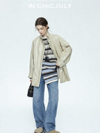 chicjuly Phantom Oil Wax Stand Collar Flap Pocket Zipper Women's Windbreakers