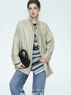 chicjuly Phantom Oil Wax Stand Collar Flap Pocket Zipper Women's Windbreakers