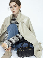 chicjuly Phantom Oil Wax Stand Collar Flap Pocket Zipper Women's Windbreakers