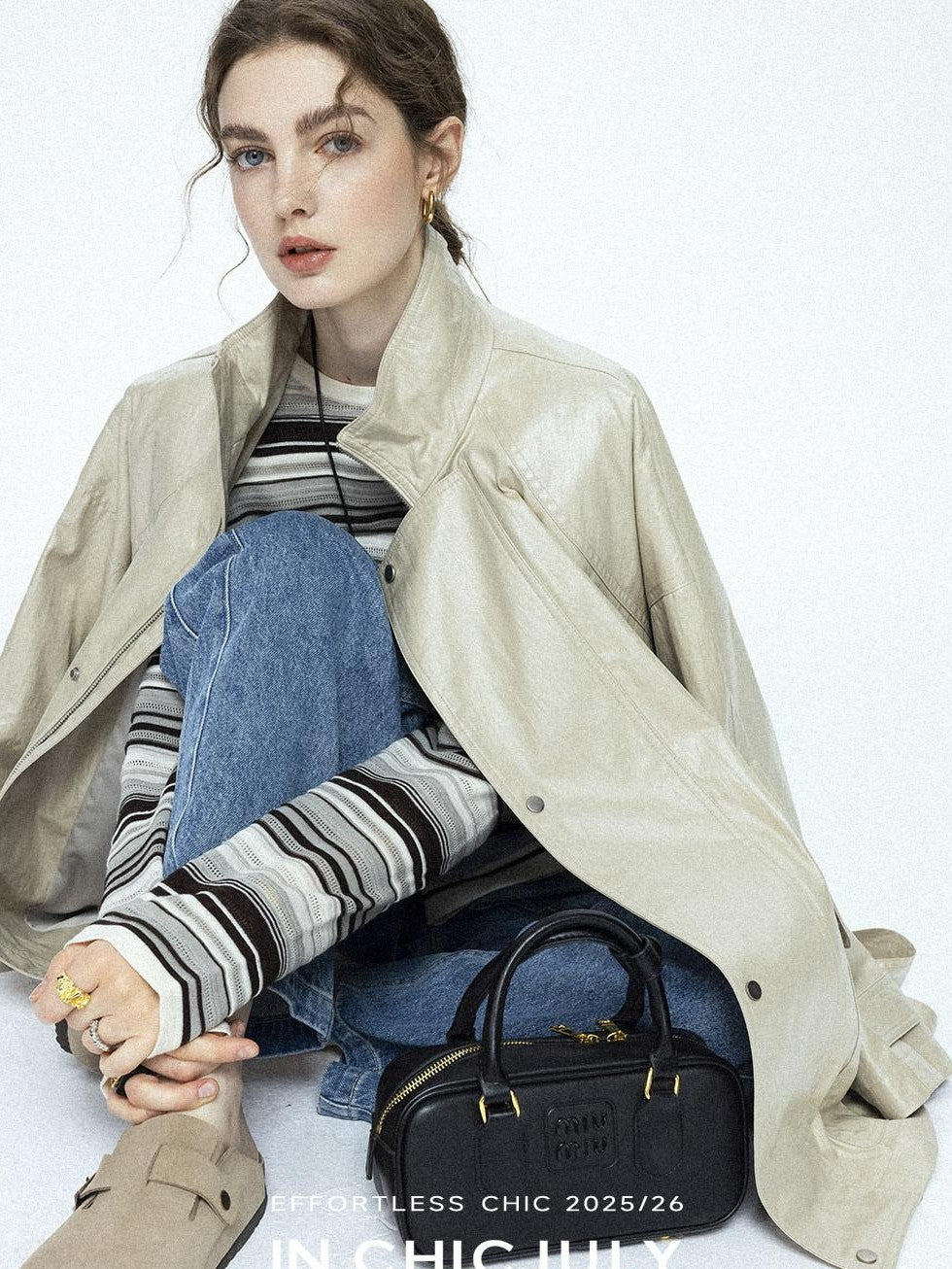 chicjuly Phantom Oil Wax Stand Collar Flap Pocket Zipper Women's Windbreakers