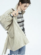 chicjuly Phantom Oil Wax Stand Collar Flap Pocket Zipper Women's Windbreakers