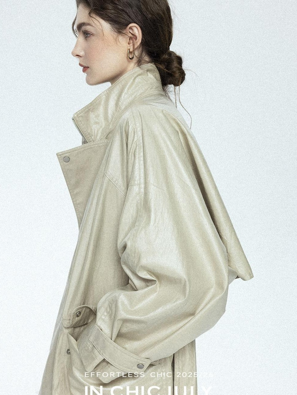 chicjuly Phantom Oil Wax Stand Collar Flap Pocket Zipper Women's Windbreakers