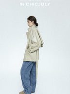 chicjuly Phantom Oil Wax Stand Collar Flap Pocket Zipper Women's Windbreakers