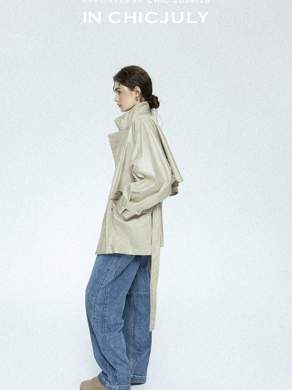 chicjuly Phantom Oil Wax Stand Collar Flap Pocket Zipper Women's Windbreakers