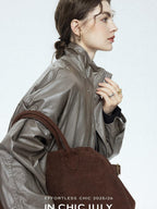 chicjuly Phantom Oil Wax Stand Collar Flap Pocket Zipper Women's Windbreakers