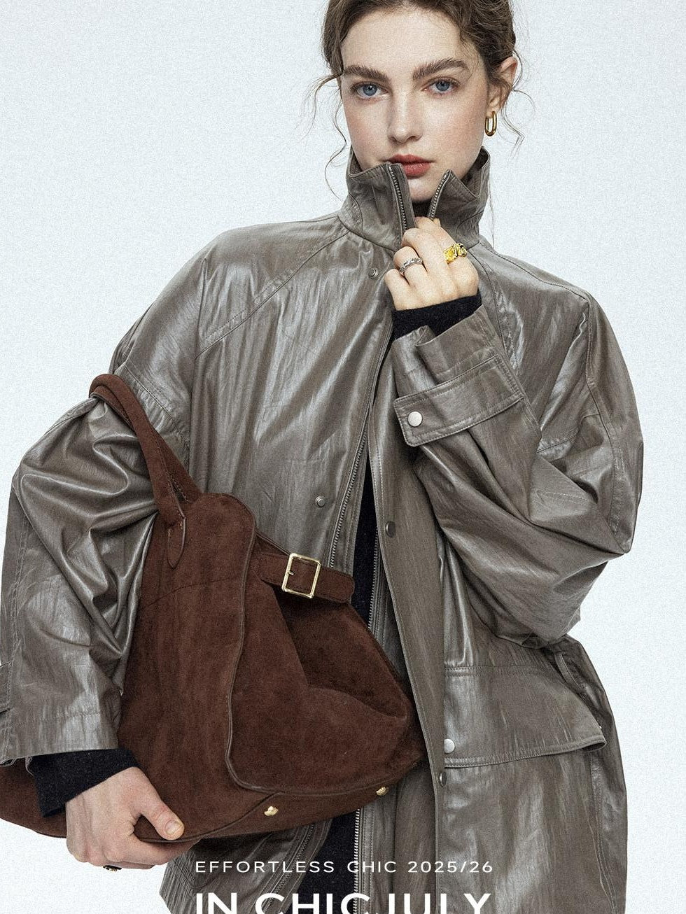 chicjuly Phantom Oil Wax Stand Collar Flap Pocket Zipper Women's Windbreakers