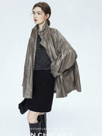 chicjuly Phantom Oil Wax Stand Collar Flap Pocket Zipper Women's Windbreakers