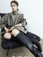 chicjuly Phantom Oil Wax Stand Collar Flap Pocket Zipper Women's Windbreakers