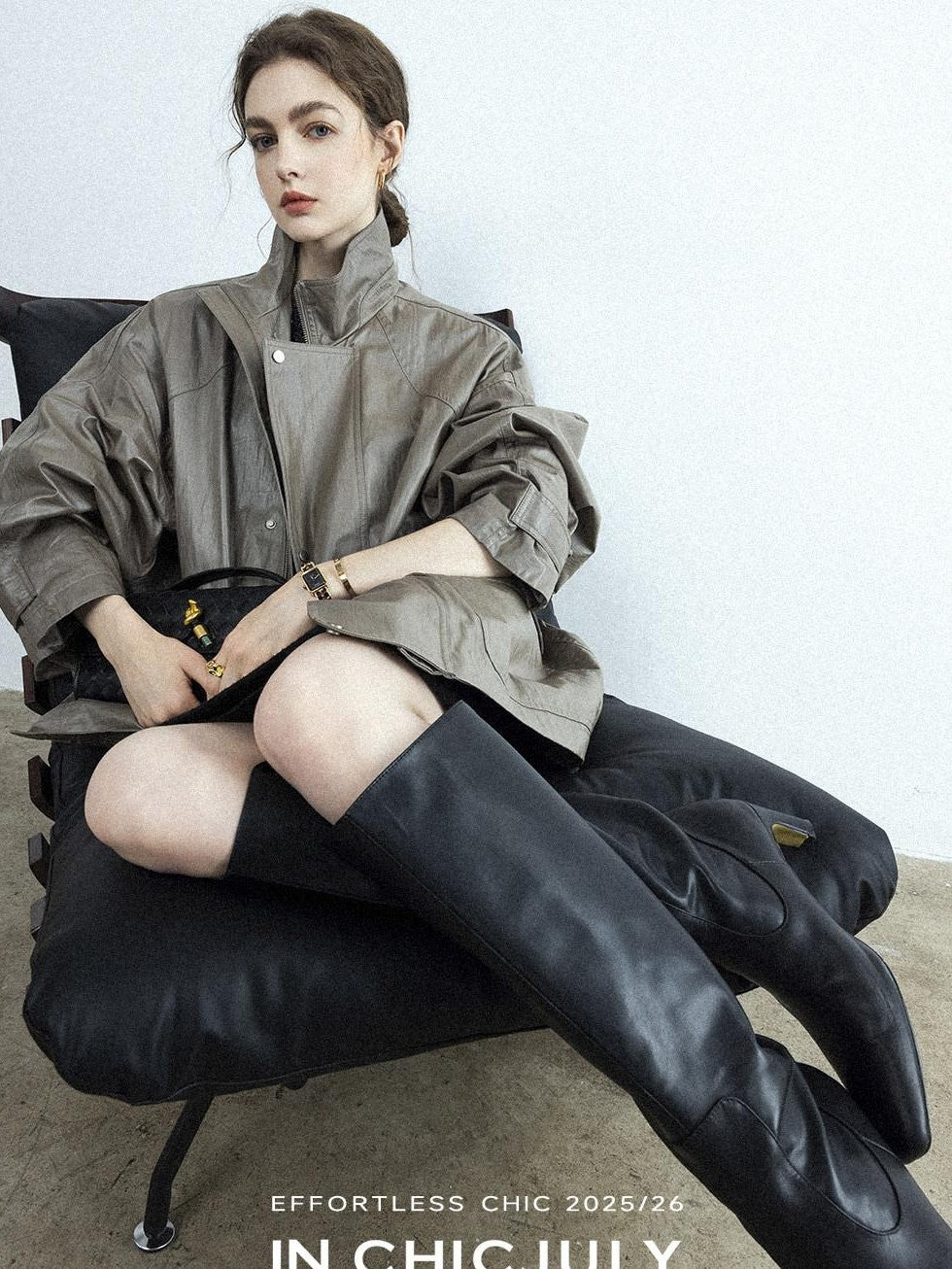 chicjuly Phantom Oil Wax Stand Collar Flap Pocket Zipper Women's Windbreakers