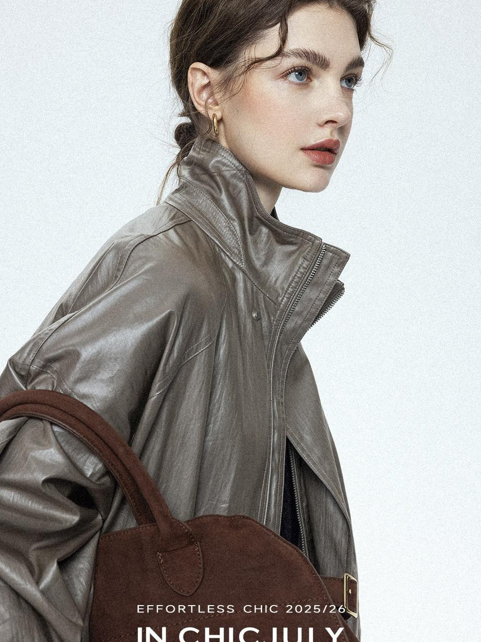 chicjuly Phantom Oil Wax Stand Collar Flap Pocket Zipper Women's Windbreakers
