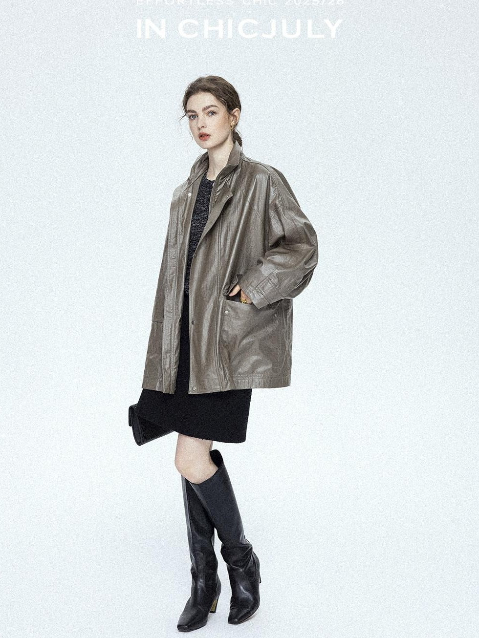 chicjuly Phantom Oil Wax Stand Collar Flap Pocket Zipper Women's Windbreakers