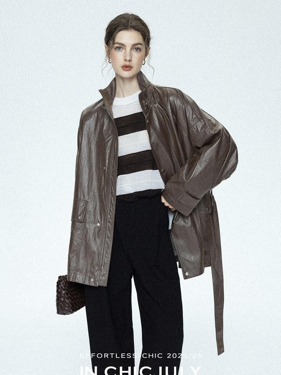 chicjuly Phantom Oil Wax Stand Collar Flap Pocket Zipper Women's Windbreakers