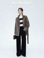 chicjuly Phantom Oil Wax Stand Collar Flap Pocket Zipper Women's Windbreakers