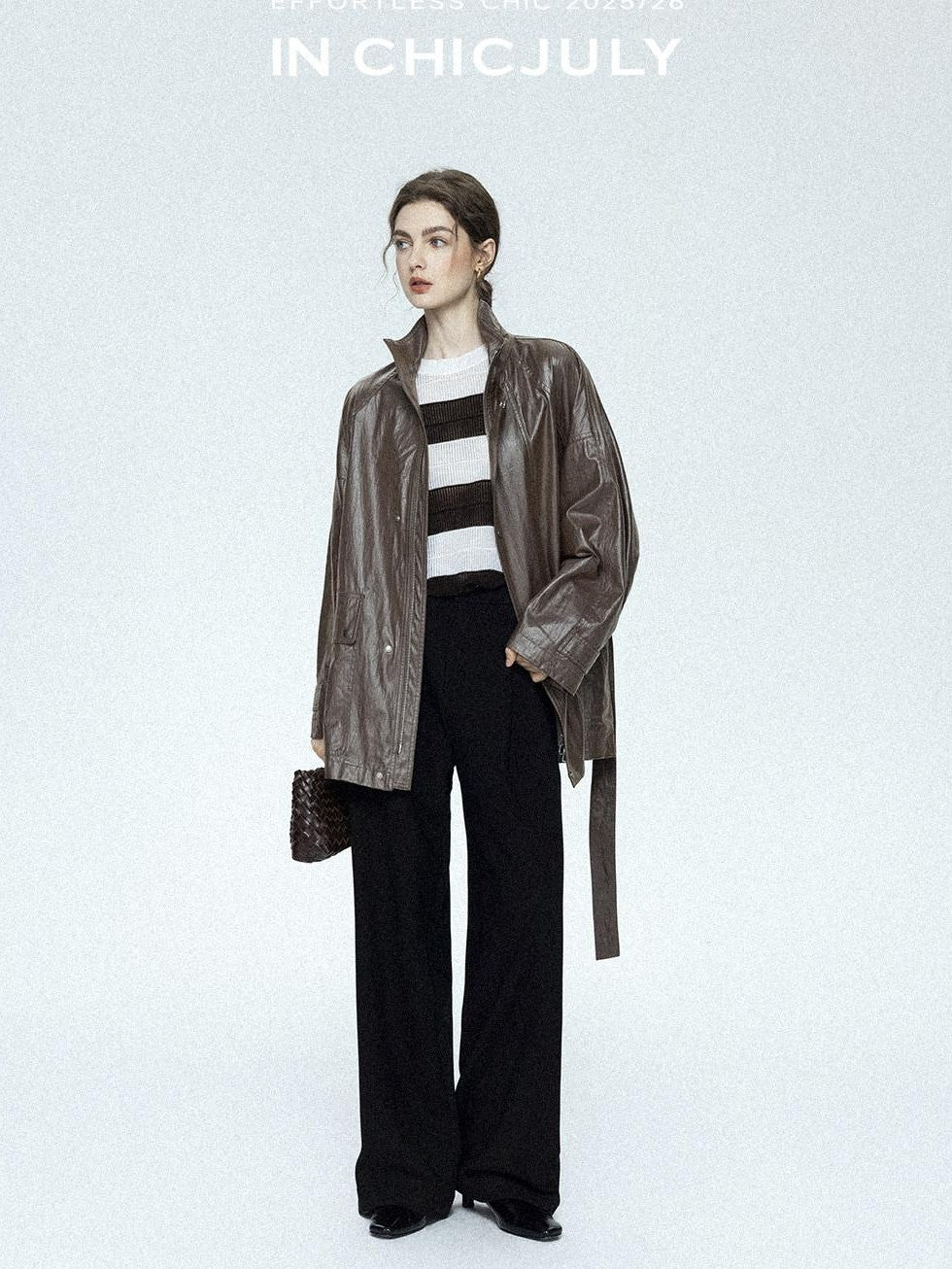 chicjuly Phantom Oil Wax Stand Collar Flap Pocket Zipper Women's Windbreakers