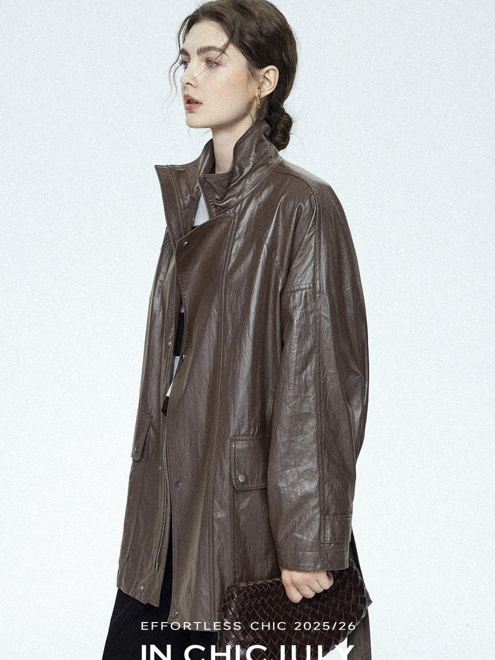 chicjuly Phantom Oil Wax Stand Collar Flap Pocket Zipper Women's Windbreakers