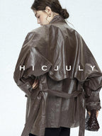 chicjuly Phantom Oil Wax Stand Collar Flap Pocket Zipper Women's Windbreakers