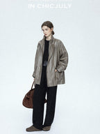 chicjuly Phantom Oil Wax Stand Collar Flap Pocket Zipper Women's Windbreakers