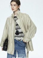chicjuly Phantom Oil Wax Stand Collar Flap Pocket Zipper Women's Windbreakers