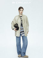 chicjuly Phantom Oil Wax Stand Collar Flap Pocket Zipper Women's Windbreakers